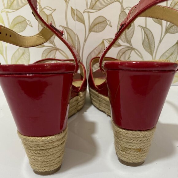 Lane Bryant Cherry Red Patent Leather Espadrille Wedge Sandals With Ankle Strap - Picture 3 of 9